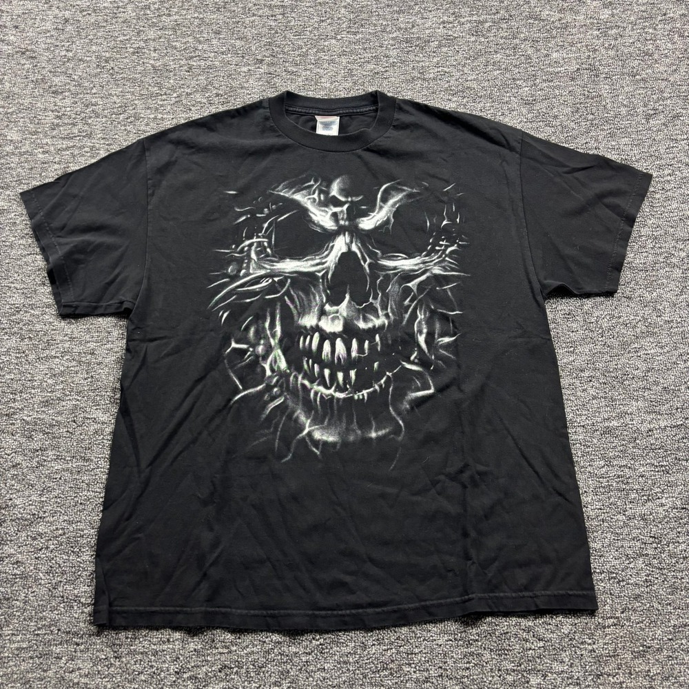 Y2K 2000s Grunge Tennessee River Gothic Skull Graphic Black T-Shirt Size XL